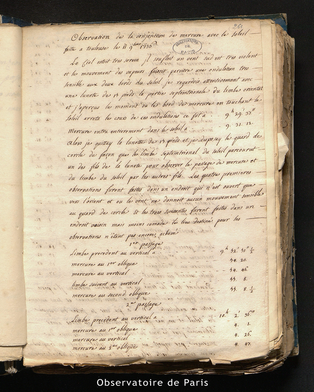 Observations de la conjonction de Mercure avec le Soleil faite à Toulouse le 11 novembre 1736