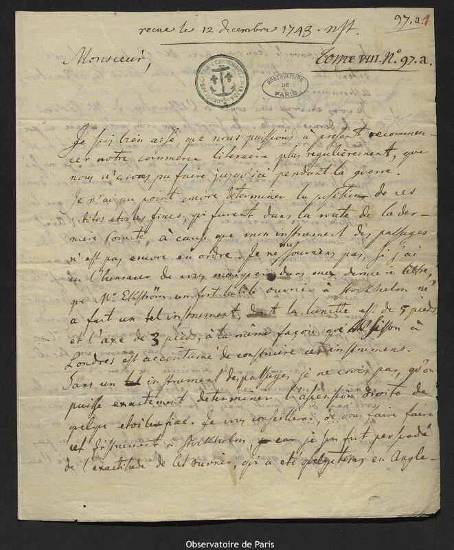 Lettre de Anders Celsius à Joseph-Nicolas Delisle, Uppsala