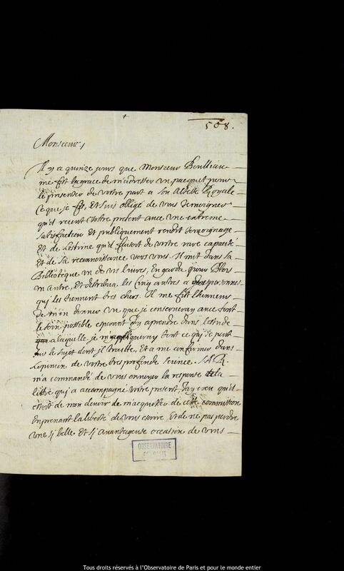 Lettre de François de Rostaing à Jan Heweliusz, Paris, 27 avril 1657