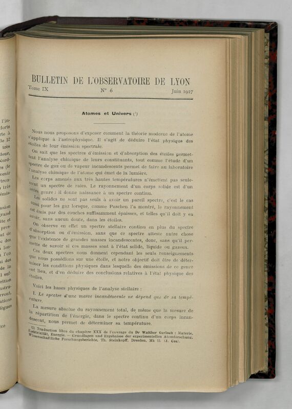 (1927) Bulletin de l'Observatoire de Lyon