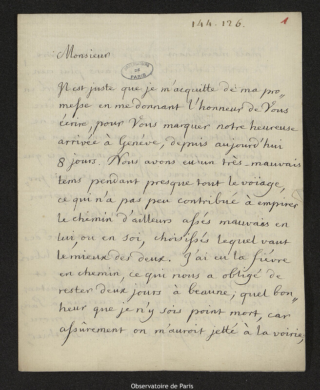 Lettre de Pierre-Louis Le Roy à Joseph-Nicolas Delisle, Genève, 6 août 1758