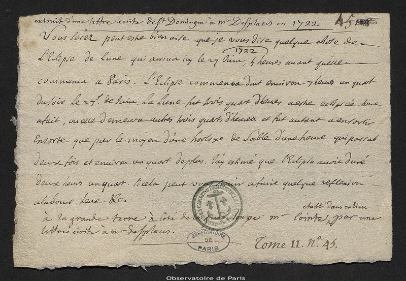 Lettre de Cointe à Philippe Desplaces, Haïti, décembre 1722