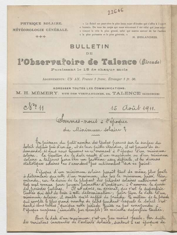 (1911) Bulletin de l'Observatoire de Talence