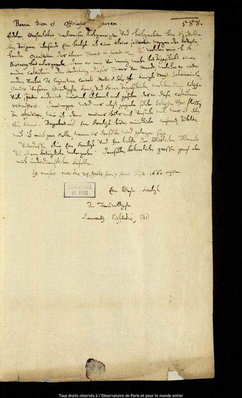 Lettre de Lorenz Eichstaedt à Jan Heweliusz, 24 avril 1660