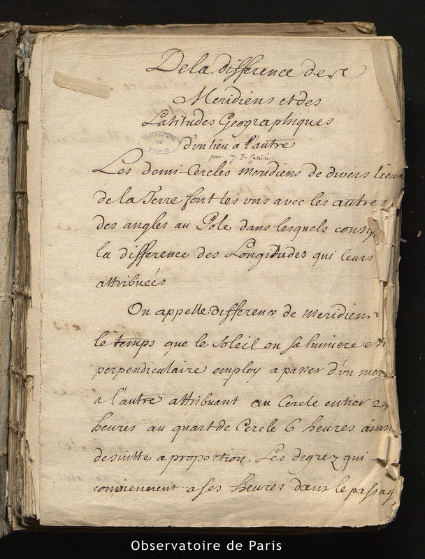 CASSINI I. De la différence des méridiens et des latitudes géographiques d'un lieu à l'autre