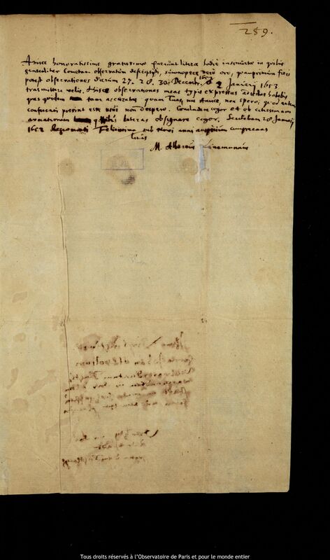 Lettre d'Albert Linemann à Jan Heweliusz, Kaliningrad, 28 janvier 1652