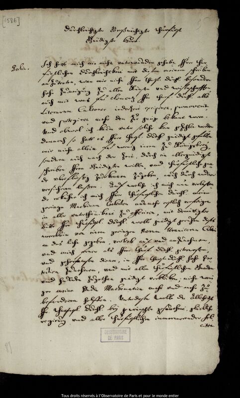 Lettre de Jan Heweliusz à Friedrich Wilhelm (électeur de Brandebourg), Gdansk, 16 août 1673