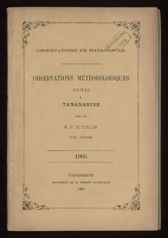 (1907) Observations météorologiques faites à Tananarive