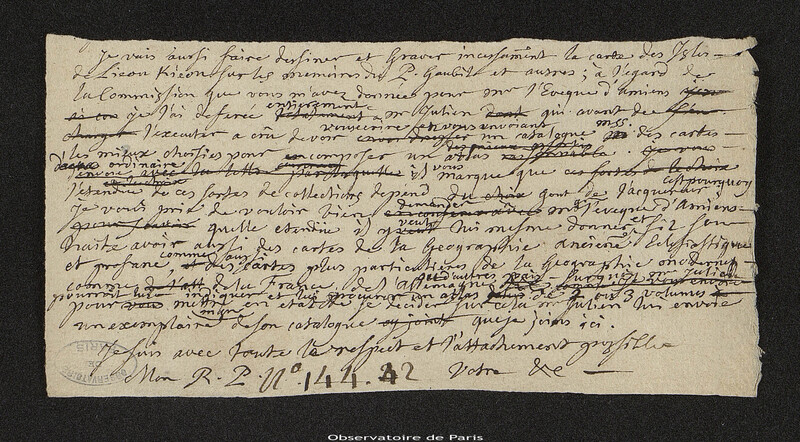 Lettre de Joseph-Nicolas Delisle à Louis Patouillet, Paris