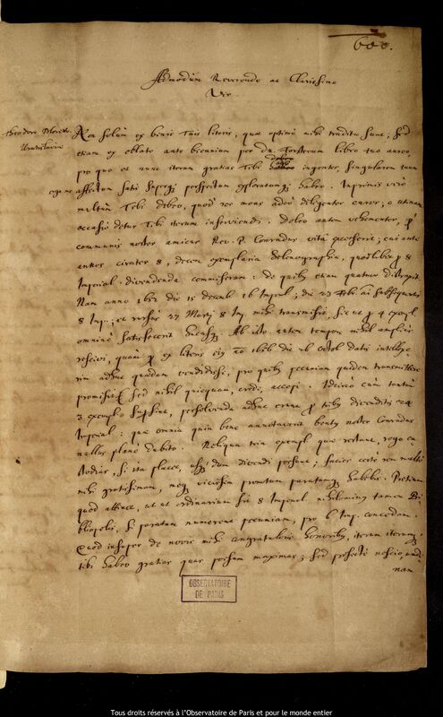 Lettre de Jan Heweliusz à Theodor Moret, Gdansk, 24 septembre 1660