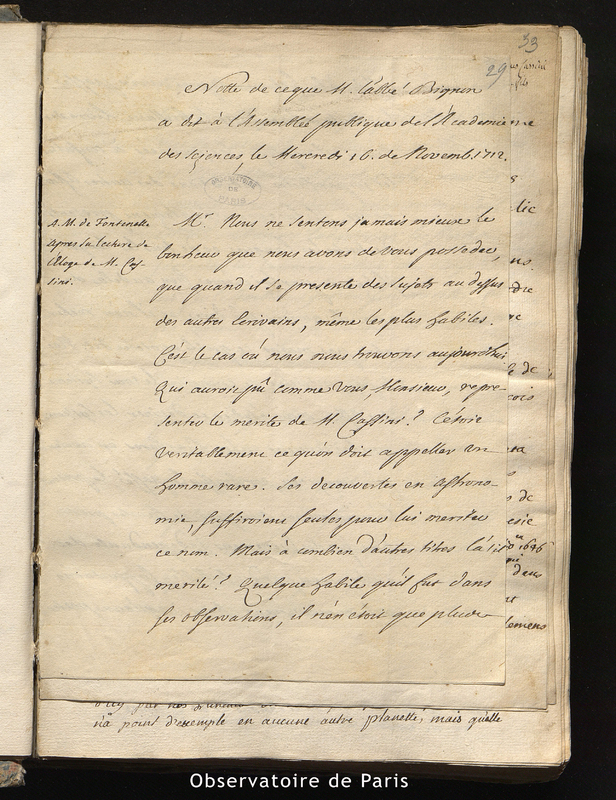 Note de ce que M. l'abbé Bignon a dit à l'Assemblée publique de l'Académie des sciences le mercredi 16 novembre 1712