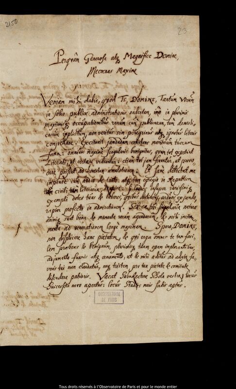 Lettre de Daniel Tesmar à Jan Heweliusz, Stargard Szczecinski, 5 septembre 1681