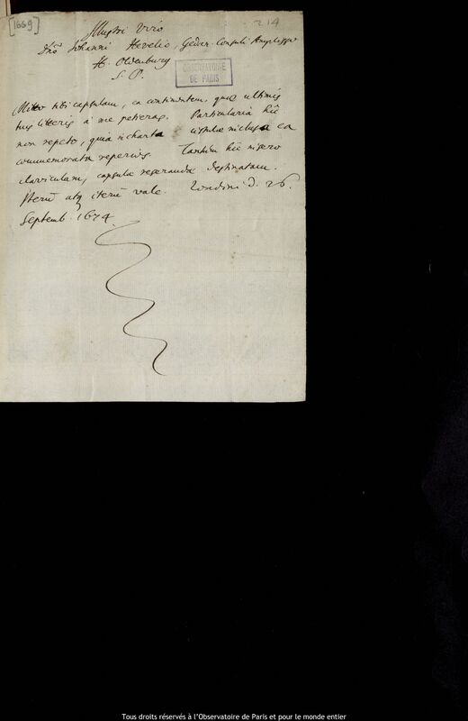 Lettre de Henry Oldenburg à Jan Heweliusz, Londres, 26 septembre 1674