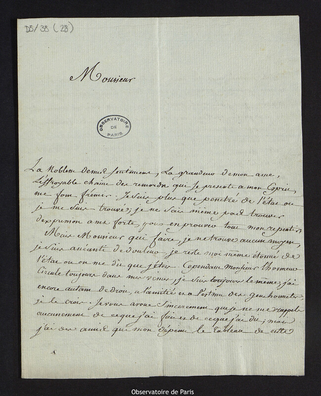 Lettre adressée à Cassini IV, le 30 décembre 1789