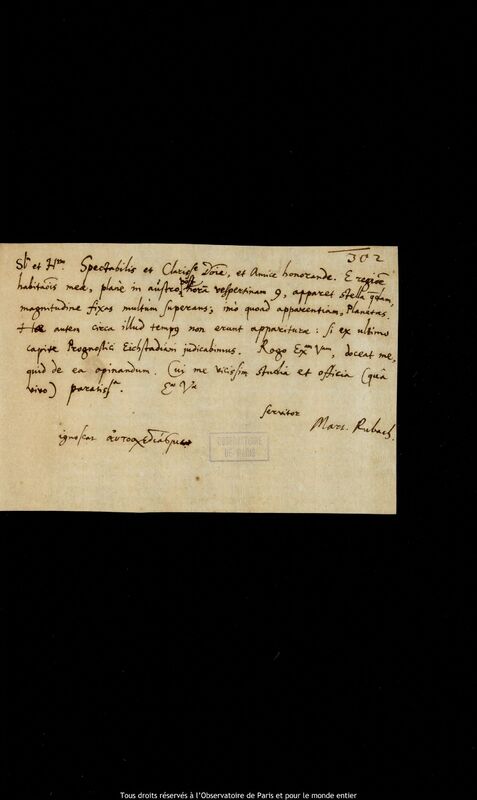 Lettre de Martin Rubach à Jan Heweliusz, Gdansk, 1652