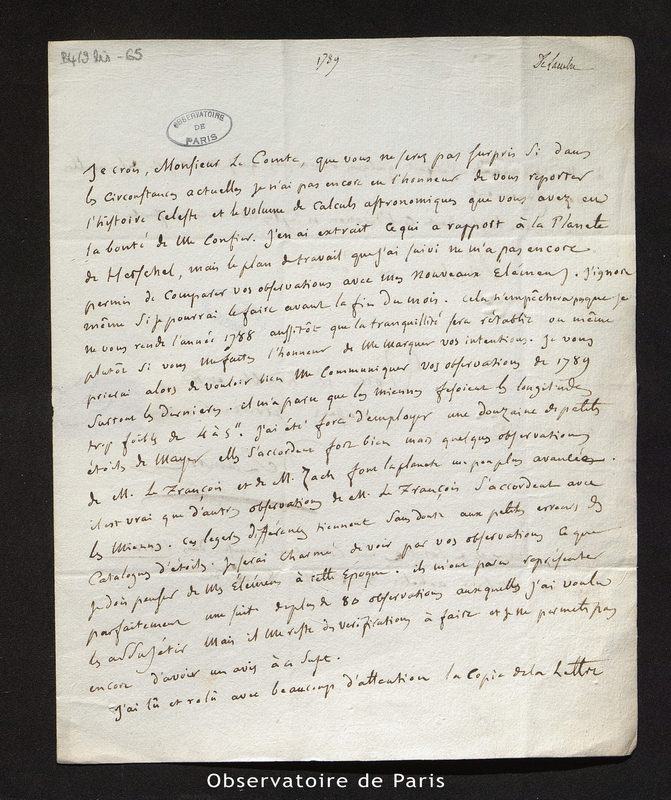 Lettre de Delambre à Cassini IV, le 16 juillet 1789