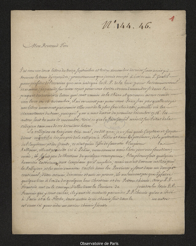 Lettre de Joseph-Nicolas Delisle à Louis Patouillet