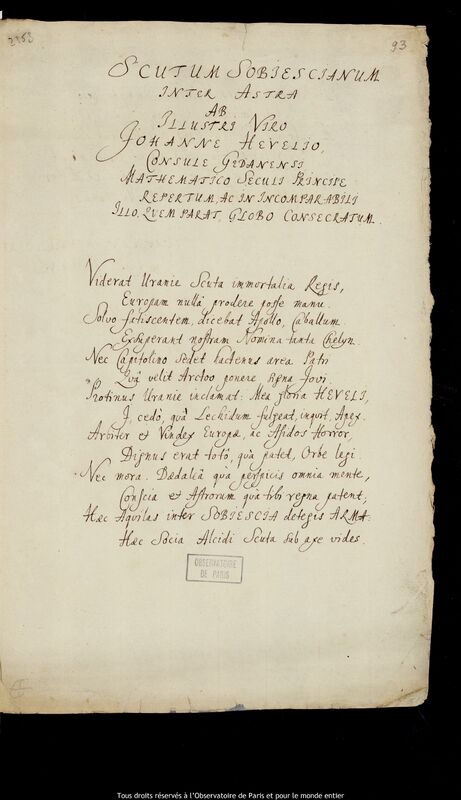 Texte manuscrit de Johann Ernst von Schmieden, 1684