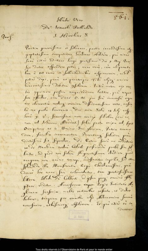 Lettre de Jan Heweliusz à Ismaël Boulliau, Gdansk, 9 septembre 1664