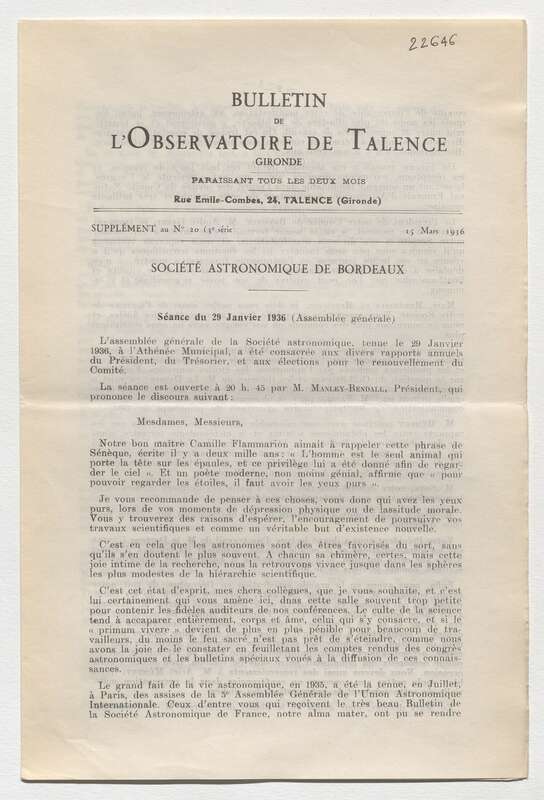 (1936) Bulletin de l'Observatoire de Talence, 3e série