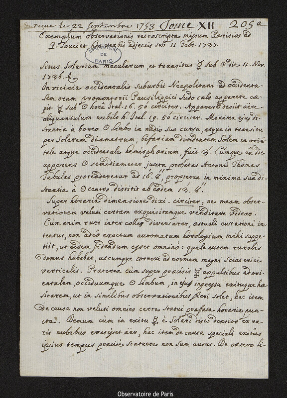 Lettre de Niccolo Giampriamo à Joseph-Nicolas Delisle, Naples