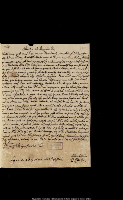 Lettre de Christoph Pfautz à Jan Heweliusz, Leipzig, 14 juillet 1683