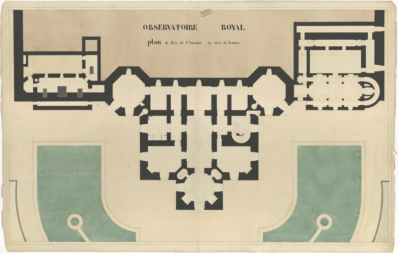 Observatoire royal : plan du rez-de-chaussée du côté de l’entrée (titre forgé)