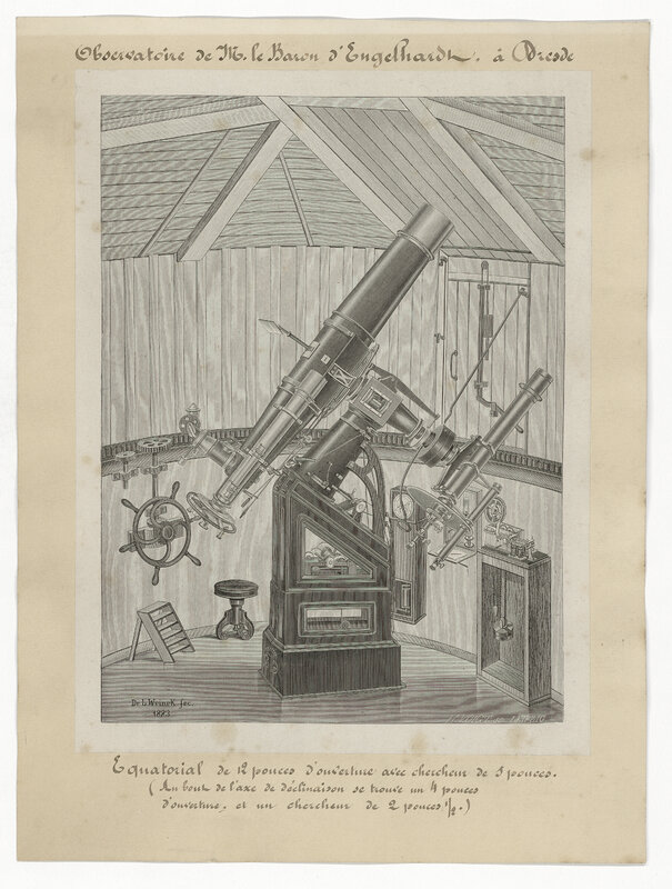 Observatoire de M. le baron d’Engelhardt, à Dresde : équatorial de 12 pouces d’ouverture avec chercheur de 5 pouces […] (titre original)