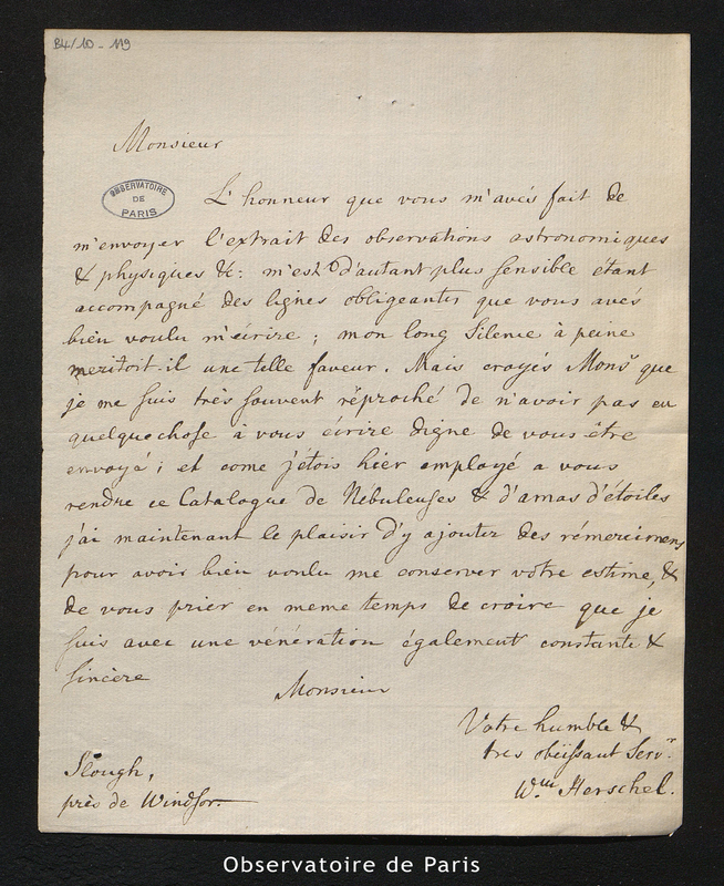 Lettre de Herschel, Slough près de Windsor