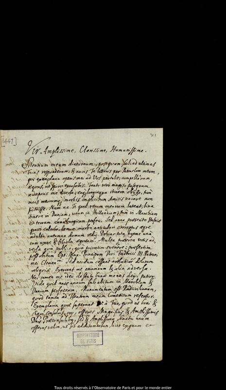 Lettre de Stanislaw Lubieniecki à Jan Heweliusz, Altona (Hambourg), 22 avril 1671