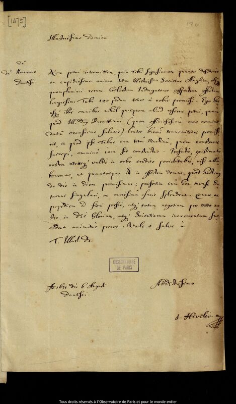 Lettre de Jan Heweliusz à Pierre Des Noyers, Gdansk, 6 août 1671