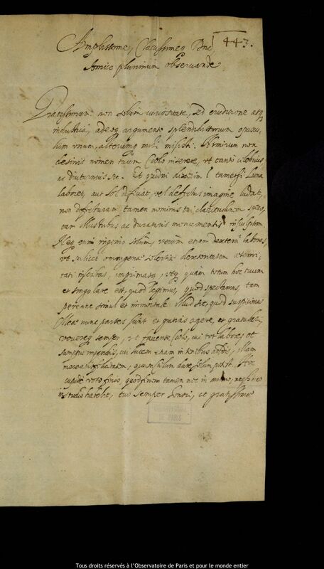 Lettre de Gregorius Laurentius Borastus à Jan Heweliusz, Cracovie, 29 novembre 1654