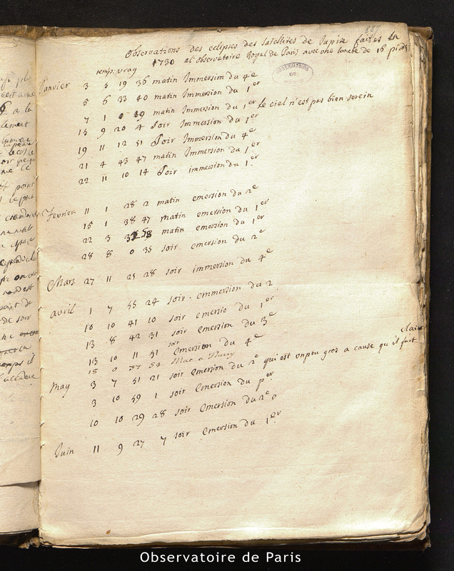 Observations des éclipses des satellites de Jupiter faites en 1730 à l'Observatoire Royal de Paris avec une lunette de 16 pieds