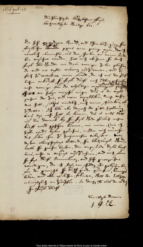 Lettre de Florentina Koopman à Jan III Sobieski, Gdansk, 16 juillet 1676