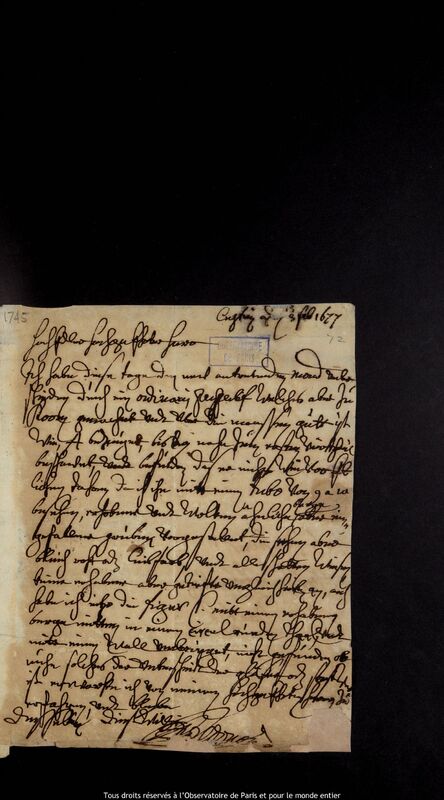 Lettre de Christoph Friedrich zu Dohna à Jan Heweliusz, Kostrzyn nad Odra, 3 février 1677