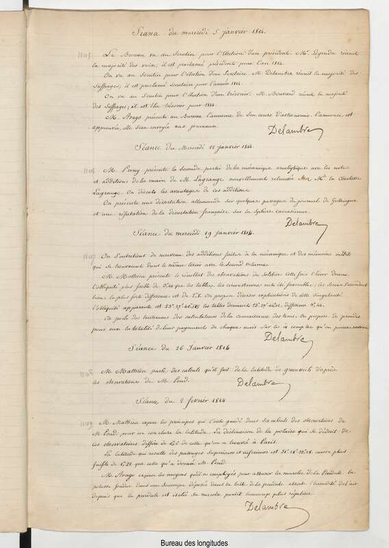 Registre de copies des procès-verbaux avec annexes du Bureau des longitudes (1814-1827)