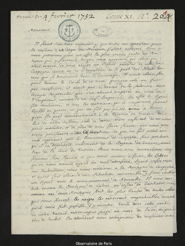 Lettre de Christopher Maire à Joseph-Nicolas Delisle, Rome, 19 janvier 1752