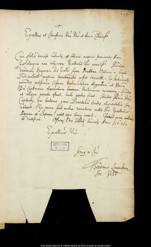 Lettre de Theodor Löwenstein à Jan Heweliusz, Osijek, 21 décembre 1650