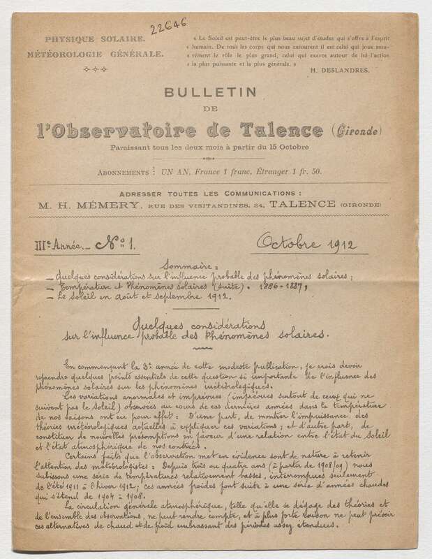 (1912) Bulletin de l'Observatoire de Talence