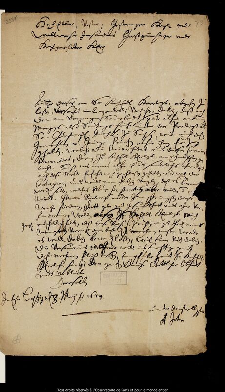 Lettre d'A. John à Jan Heweliusz, Leipzig, 3 mai 1684