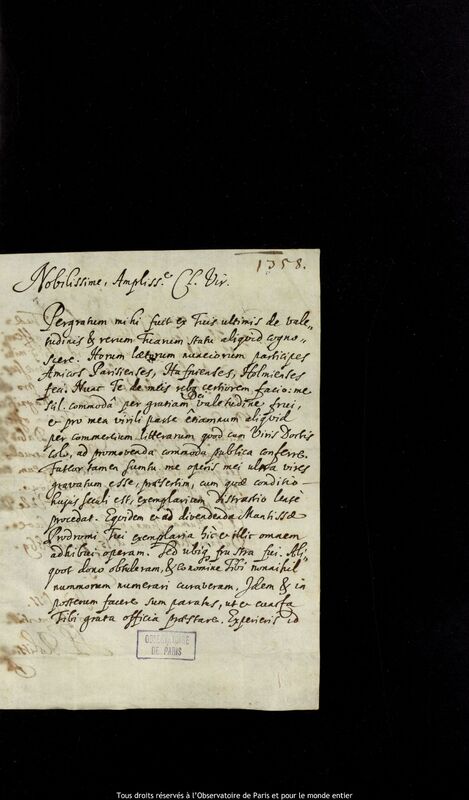 Lettre de Stanislaw Lubieniecki à Jan Heweliusz, Altona (Hambourg), 15 juin 1669