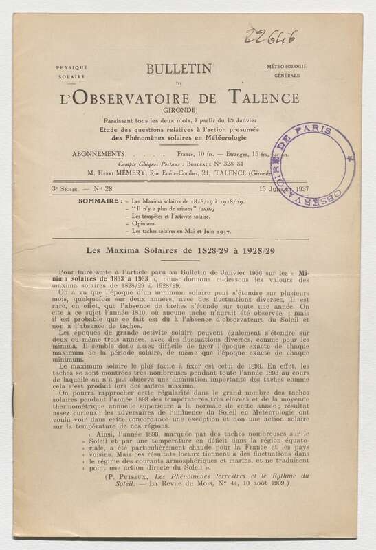 (1937) Bulletin de l'Observatoire de Talence, 3e série