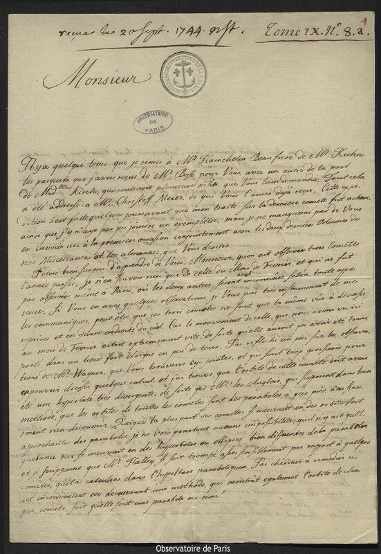 Lettre de Leonhard Euler à Joseph-Nicolas Delisle, Berlin, 8 septembre 1744