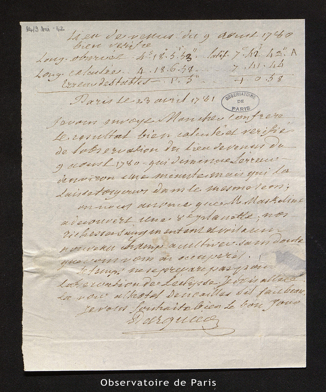 Lettre de Darquier à [Cassini IV], Toulouse le 23 avril 1781