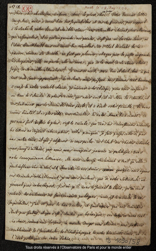 Lettre du baron Franz Xaver von Zach à Joseph Jérôme Le françois de Lalande [Gotha], 28 mai 1799