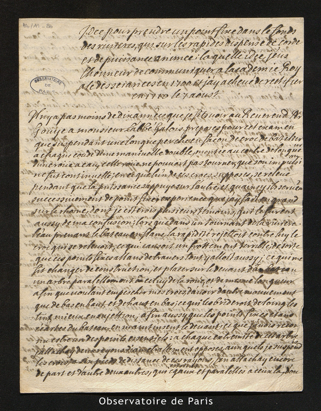 Lettre de Martenot le 7 aoust 1710