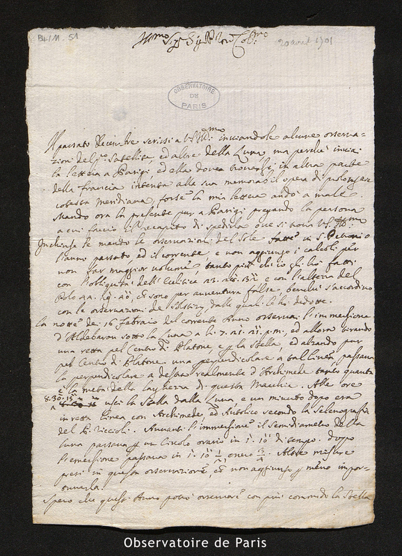 Lettre de Manfredi, Bologne le 20 avril 1701