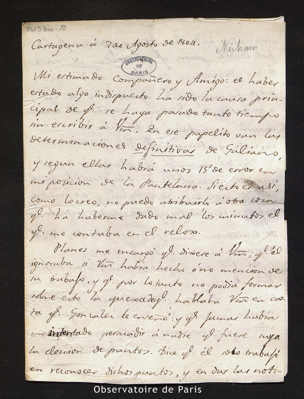 Lettre de Gabriel Ciscar à Méchain, Carthagène (Espagne) le 7 août 1804