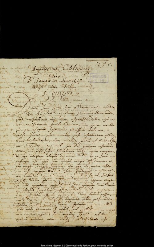 Lettre de Jacques Oisel à Jan Heweliusz, Utrecht, 14 novembre 1661