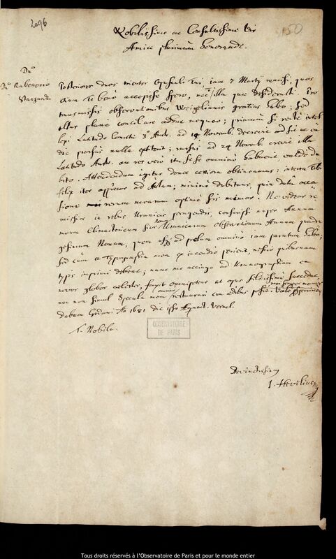 Lettre de Jan Heweliusz à Johann Gebhard Rabener, Gdansk, 20 mars 1681